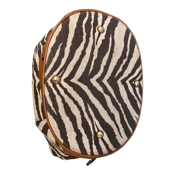 Michael Kors Kingsbury Brown Zebra Stripe Bucket Tote Bag - Picture 7 of 15